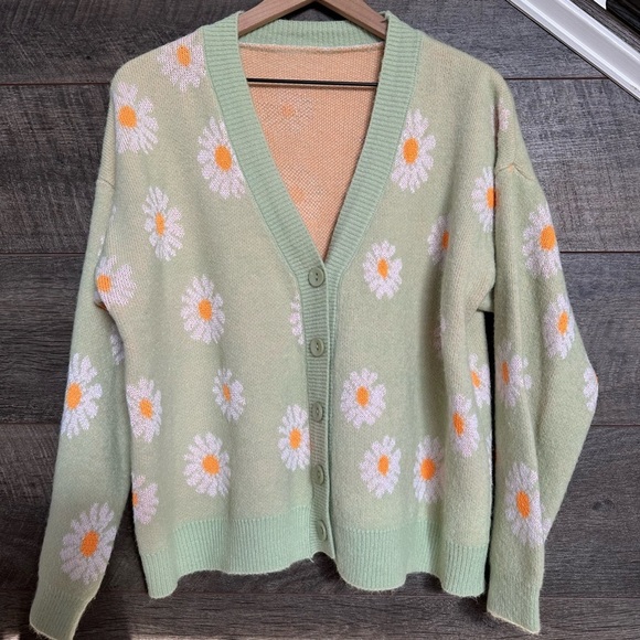 Y2K Floral Print Knit Cardigan Sweater One Size - Picture 4 of 5
